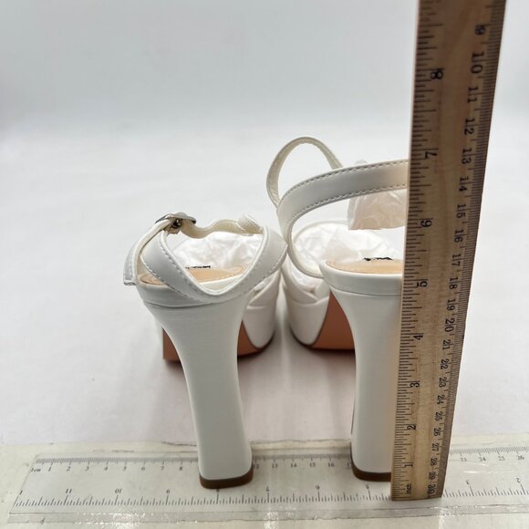White Open Toe Strappy Platform Sandals Slingback High Chunky Heel Party Shoes - Picture 4 of 7